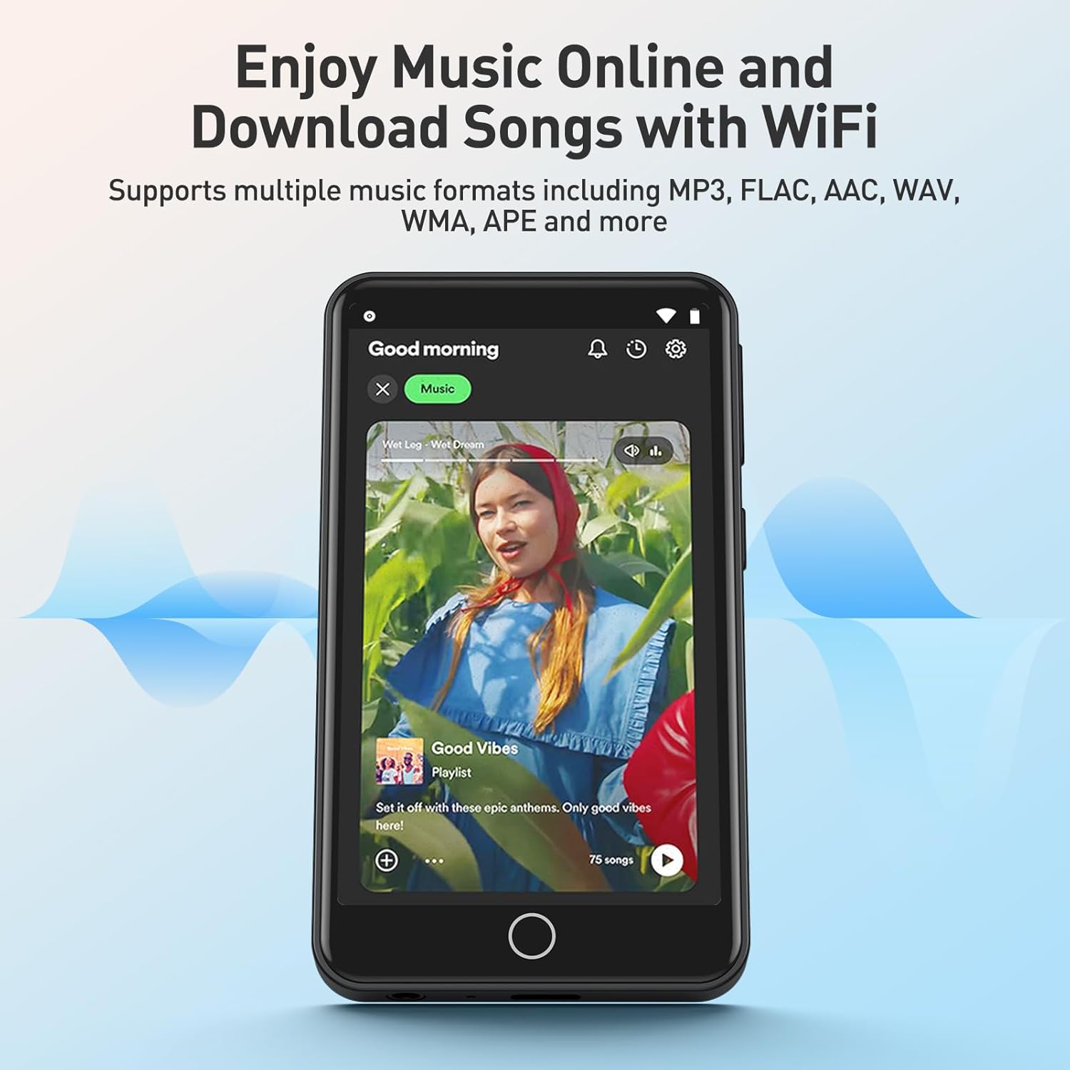 AGPTEK Reproductor MP3 de 80 GB con Bluetooth y WiFi, pantalla táctil completa de 3.5 pulgadas con Spotify, reproductor de música en línea Android