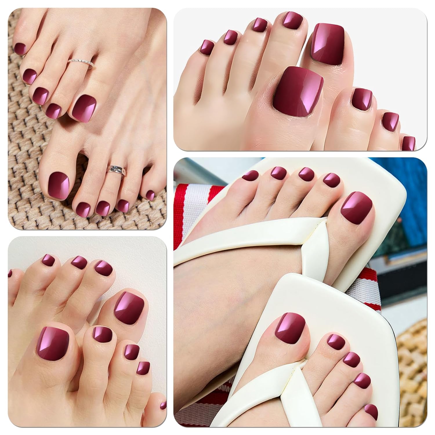 LoveOurHome Uñas postizas a presión de color rojo, cobertura completa, uñas postizas brillantes y cortas, cuadradas, 240 unidades, puntas acrílicas