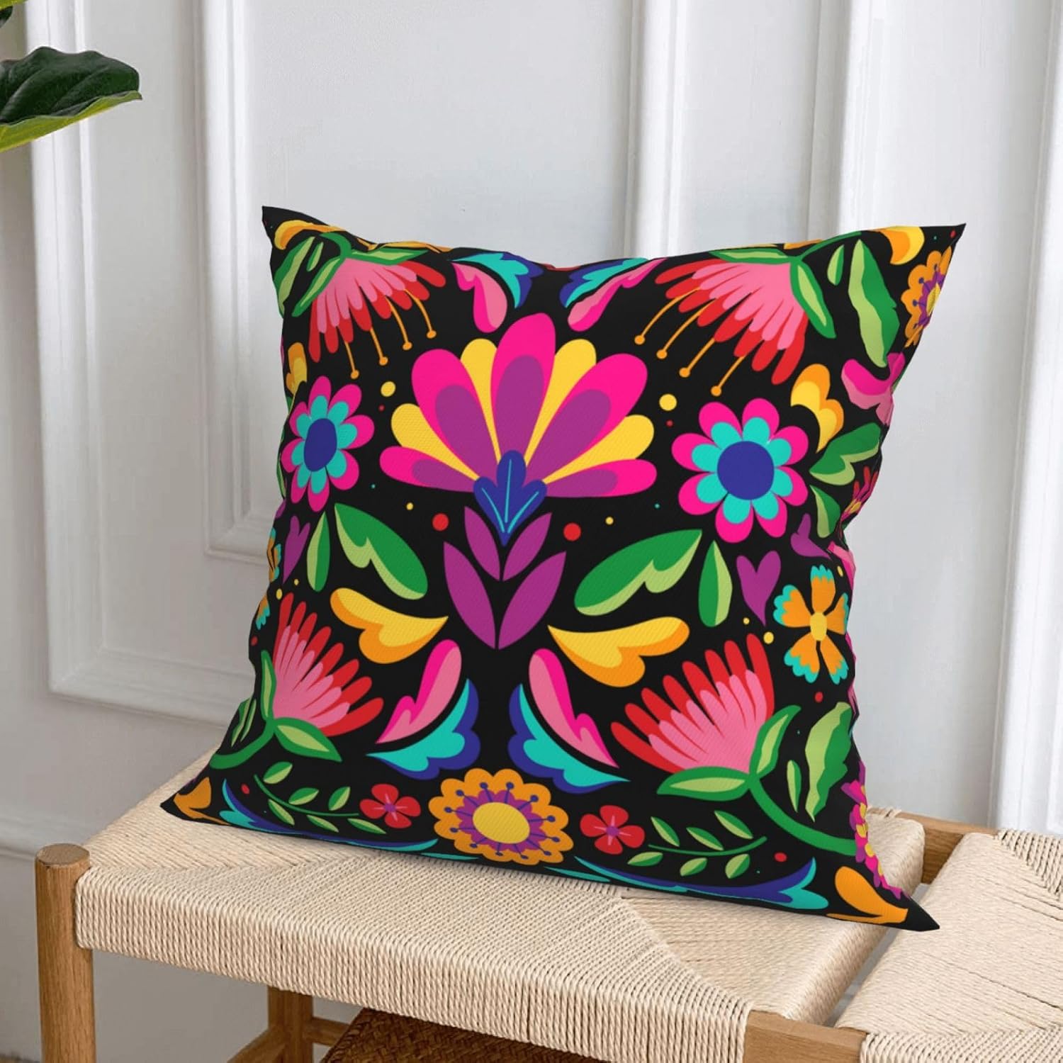 4 fundas de almohada del Día de los Muertos con patrón floral mexicano, fundas de almohada cuadradas Dia De Los Muertos, decoración de fiesta