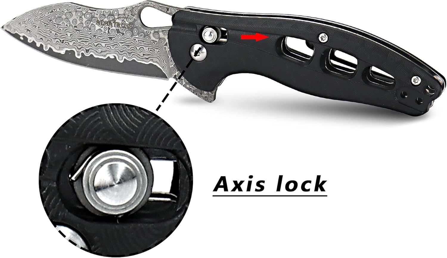 ALBATROSS Cool Flipper Axis Lock – Cuchillo de bolsillo plegable con hoja de acero de Damasco moderna de 3 pulgadas y mango FRN de alta resistencia