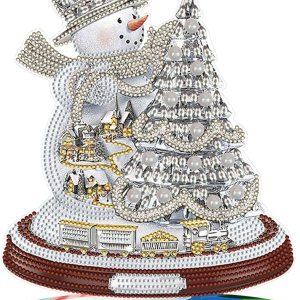 Orgone Kit de adornos de escritorio de pintura de diamante de muñeco de nieve 5D con forma especial, diamantes de imitación de madera, adorno de Orgone Kit de adornos de escritorio de pintura de diamante de muñeco de nieve 5D con forma especial, diamantes de imitación de madera, adorno de