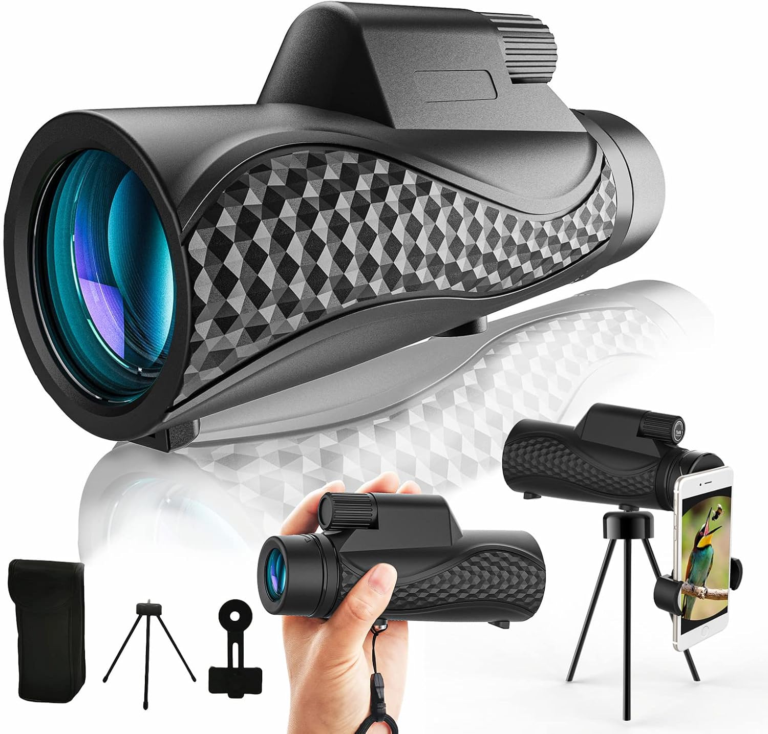 Telescopio monocular monocular 10 x 42 monoculares compacto para adultos monoculares de alta carga con adaptador para teléfono inteligente y trípode