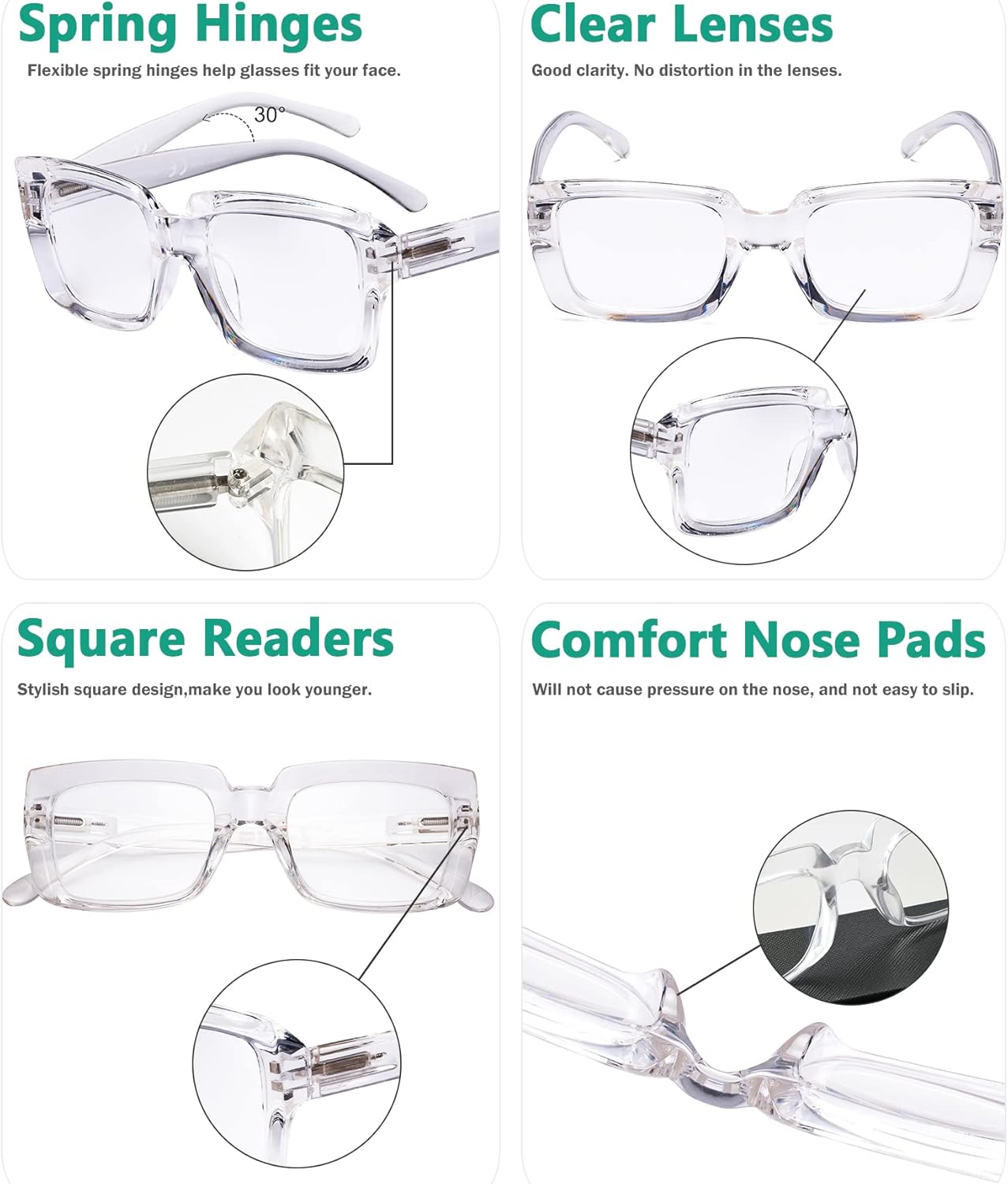 Eyekepper Gafas de lectura elegantes para mujer – Lectores cuadrados de gran tamaño transparentes +2.75