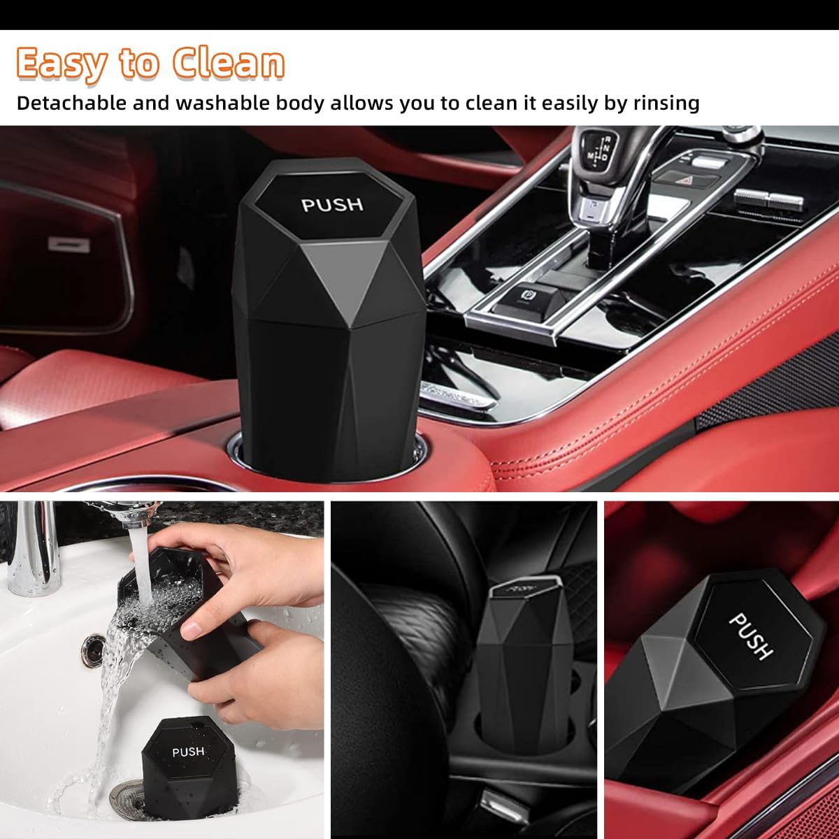 2 botes de basura para automóvil con tapa, mini cubo de basura portátil para automóvil, diseño de diamante, a prueba de fugas, accesorios para el