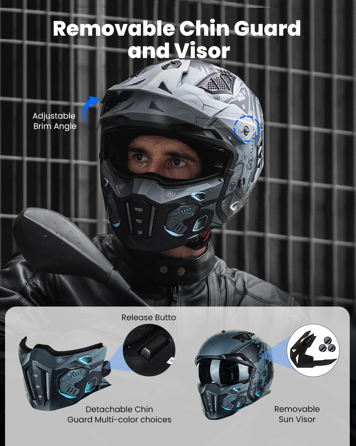 ILM Casco de motocicleta de cara abierta 34 para hombres y mujeres, casco retro vintage con visera para ciclomotor, ATV, crucero, scooter DOT modelo
