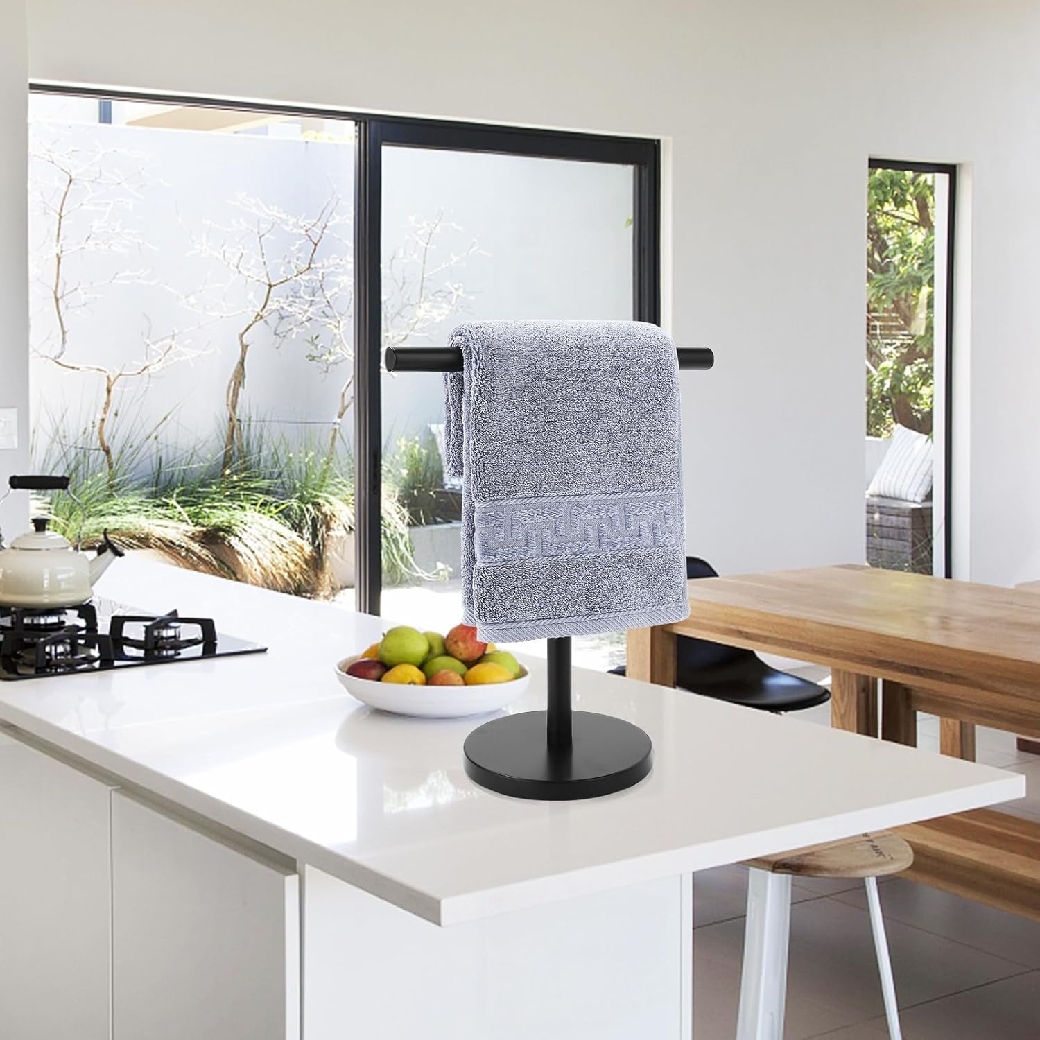 Zitalupy Toallero de mano de baño en forma de T, toallero de mano de acero inoxidable con base pesada, para baño, cocina y encimera, color negro