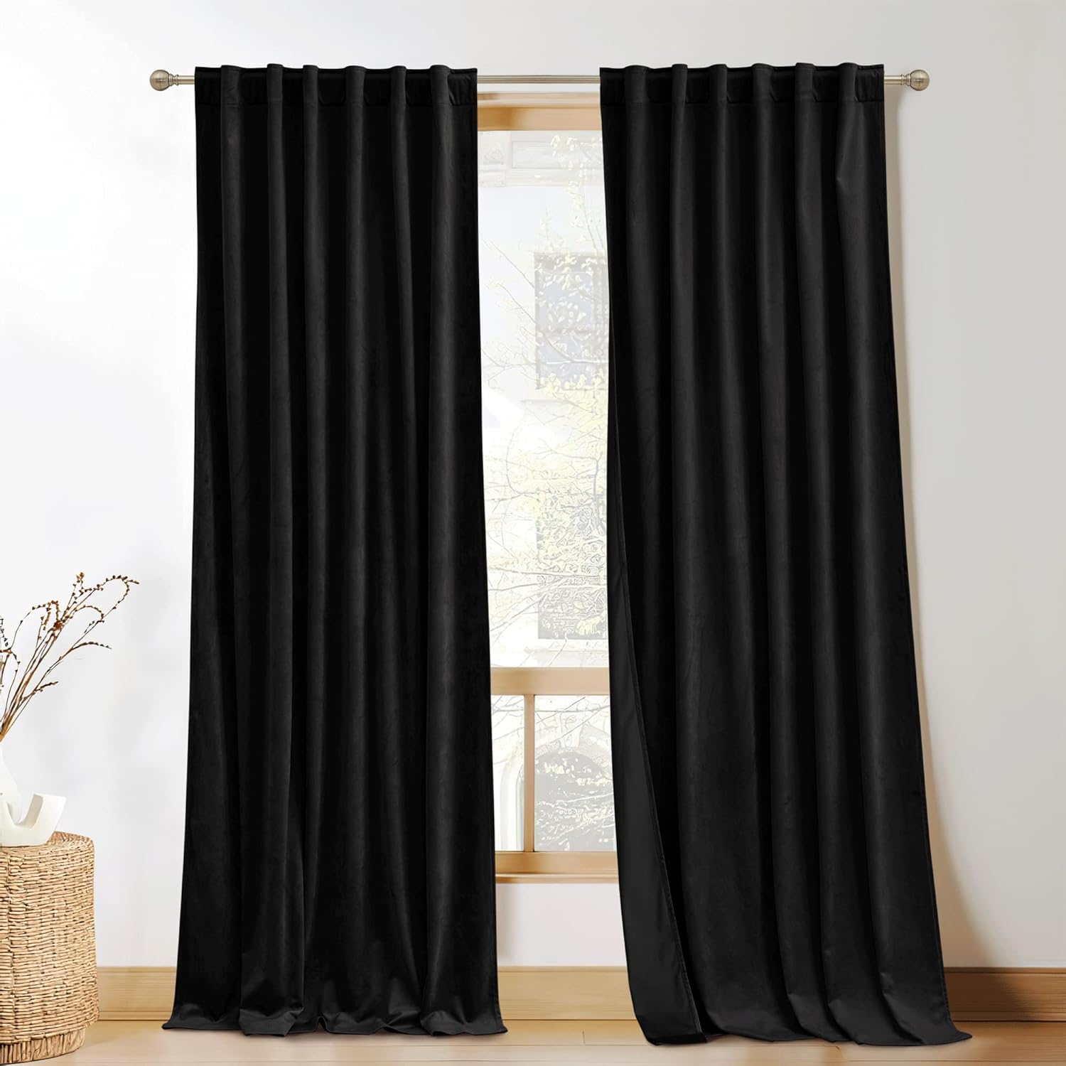 KGORGE Cortinas de terciopelo negro de 84 pulgadas de largo, súper suaves, para oscurecer la habitación, cortinas aislantes térmicas para