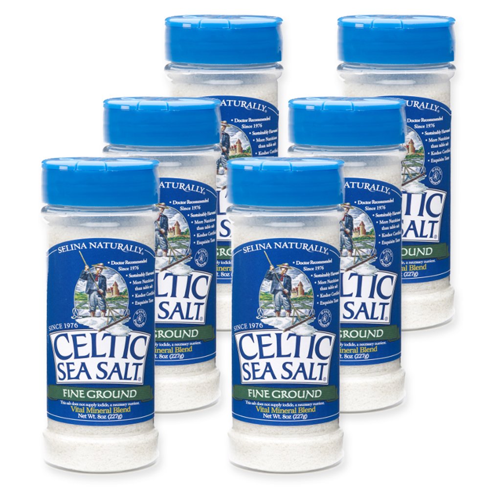 Celtic Sea Salt – 6 saleros de 8 onzas de fina sal marina molida nutritiva, clásica, ideal para cocinar, hornear, encurtir, sazonar y más, para la