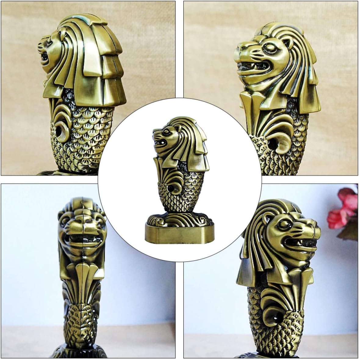 LIFKOME Decoración para el hogar, 1 unidad, adorno de gárgola retro, aleación china para regalo de metal, bronce, suerte, león Merlión, decoración