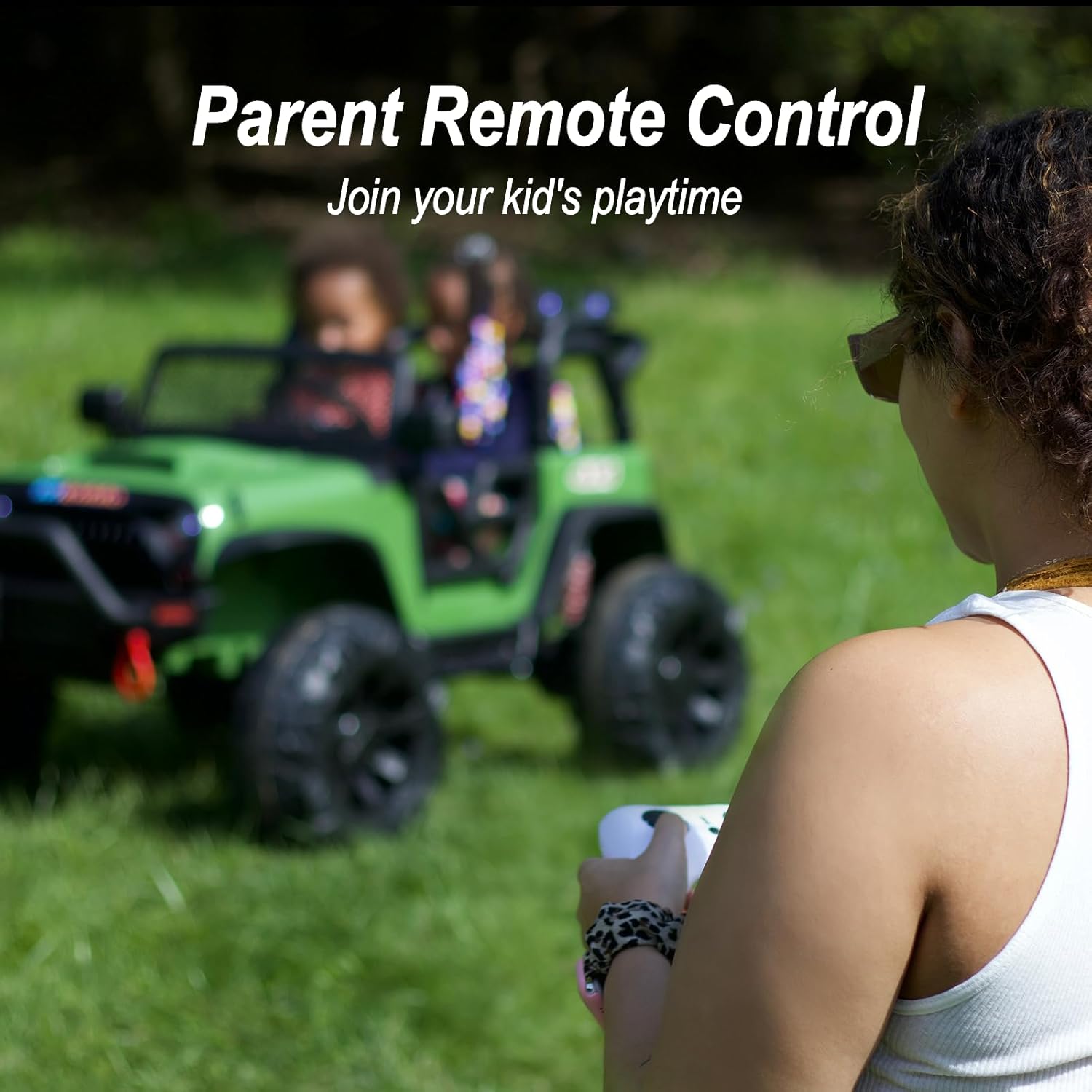 Juguete de paseo de 12 V 4WD para niños grandes, camión de 2 plazas para niños con control remoto, Bluetooth, verde militar