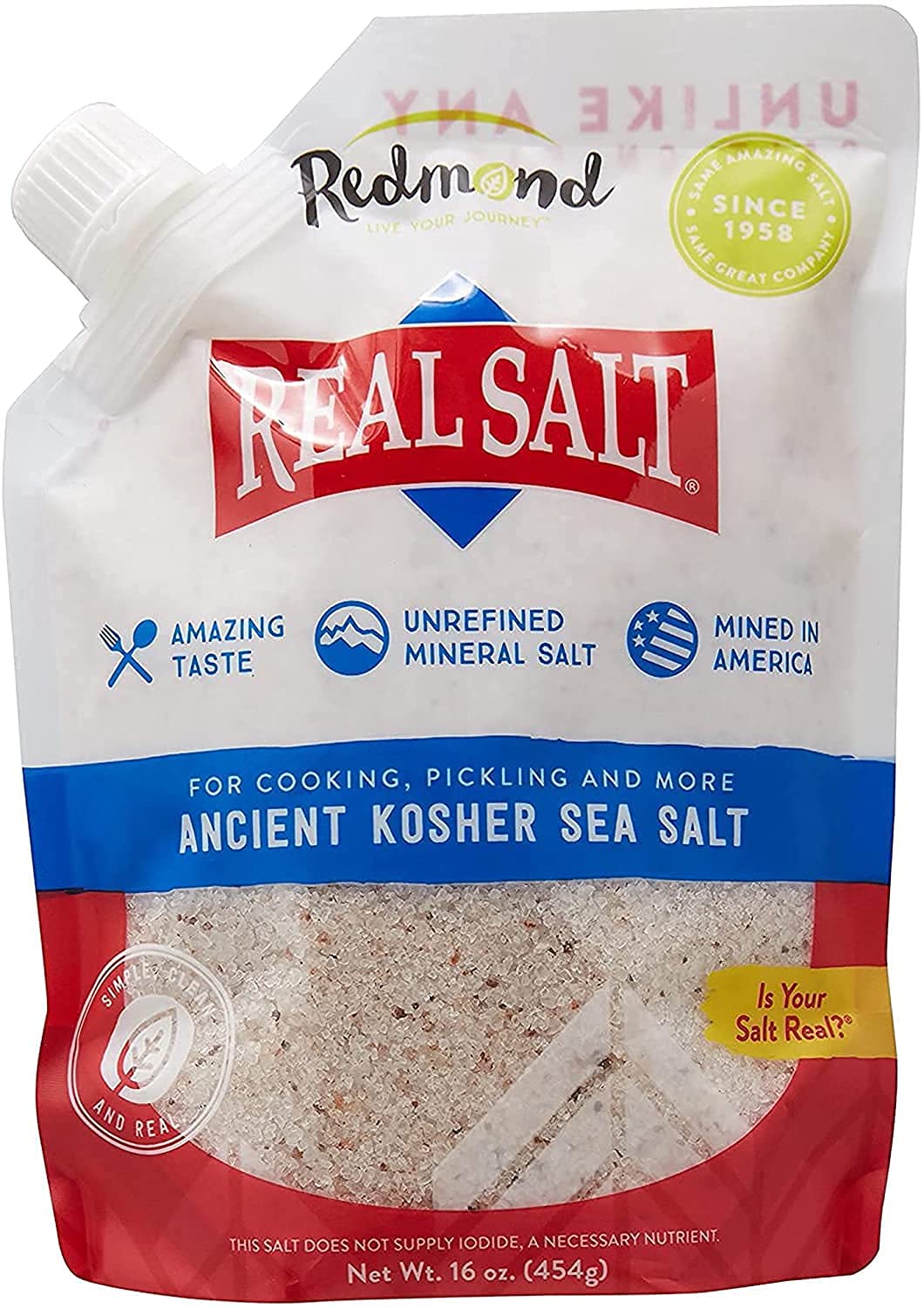 Redmond Real Kosher Sal, bolsa de 16 onzas (paquete de 3)