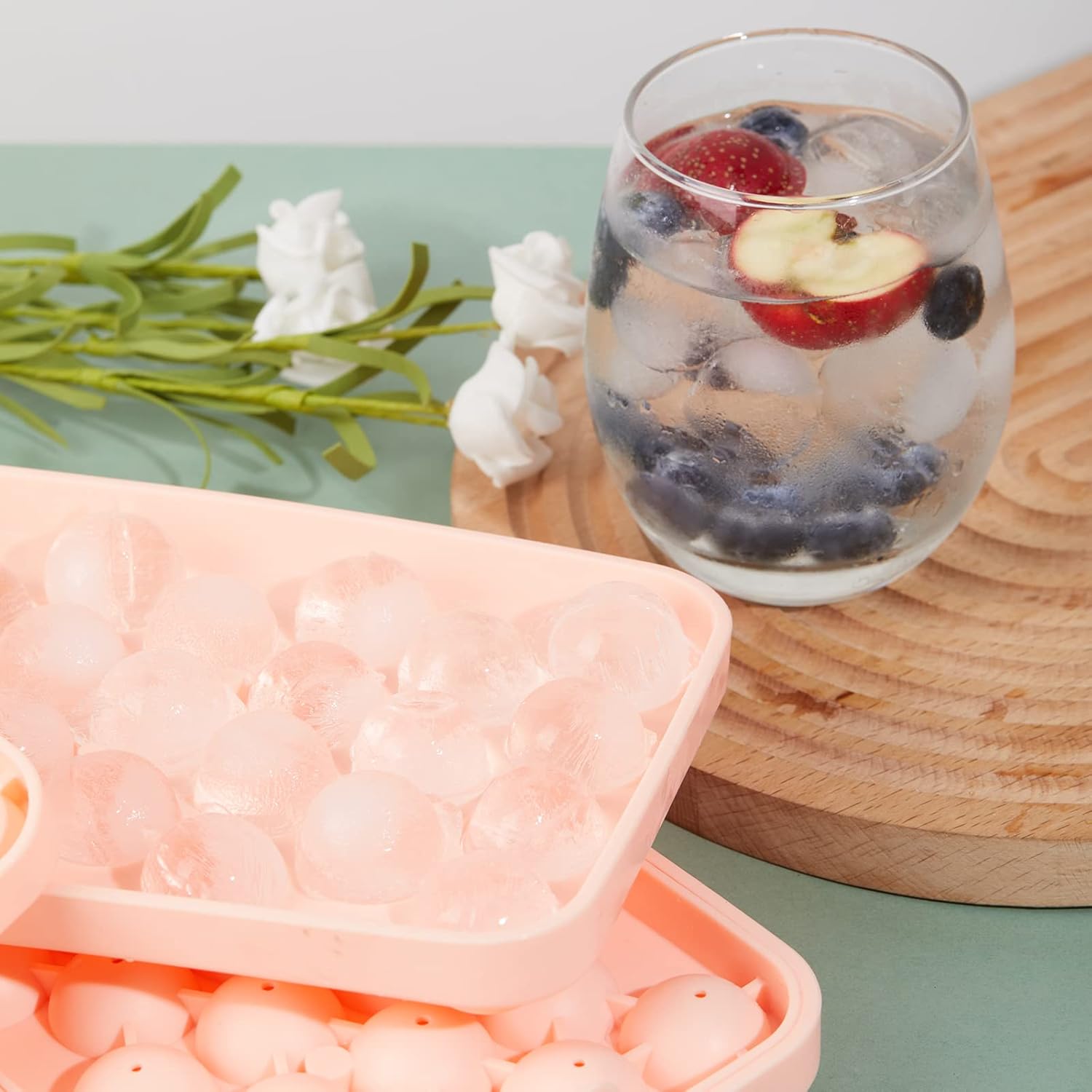 Bandeja redonda para cubitos de hielo, paquete de 2 unidades, silicona libre de BPA, flexible, de fácil liberación, 1.1 pulgadas x 50 moldes para