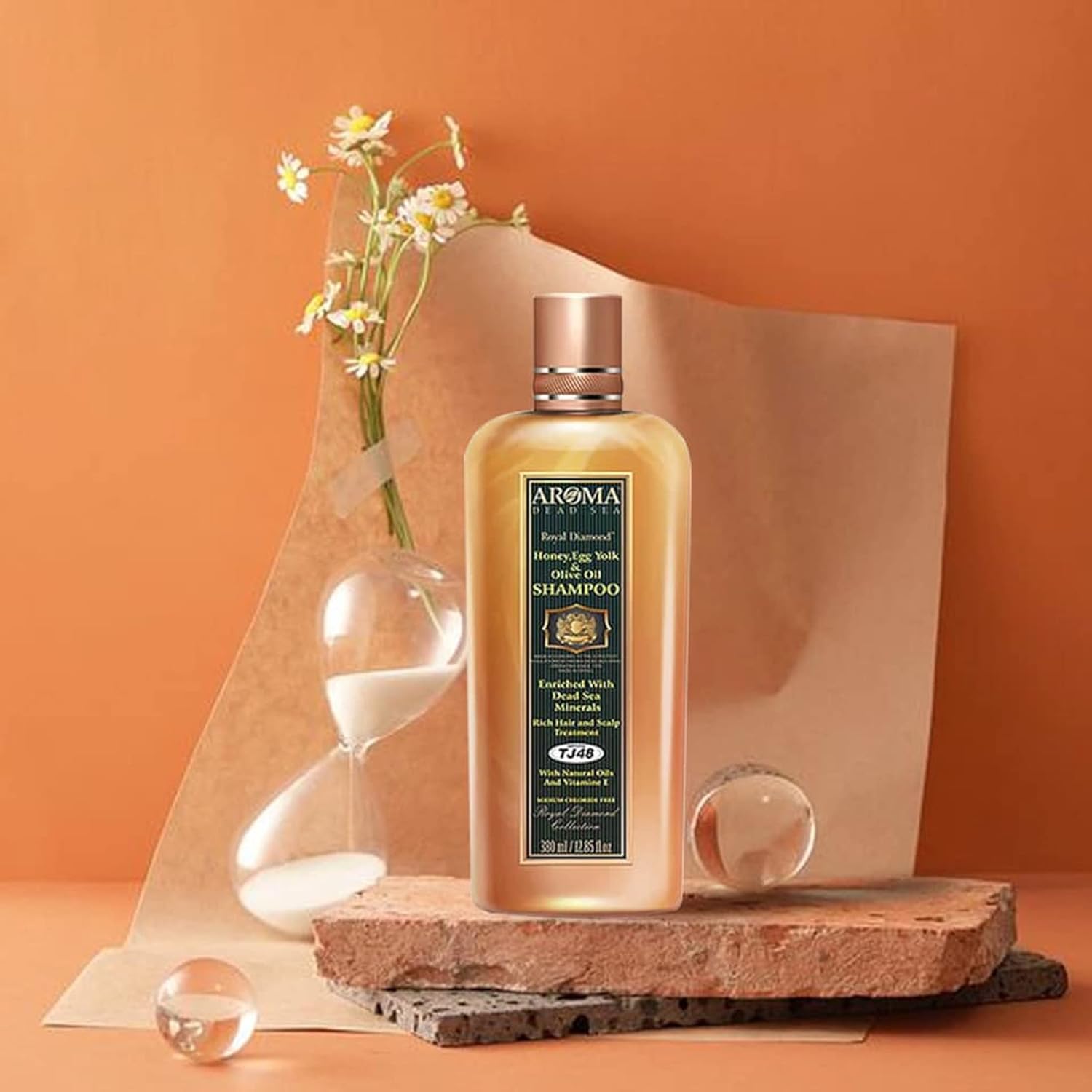 Aroma Dead Sea Champú de miel y yema de huevo y aceite de oliva Receta antigua restaura el equilibrio natural del cabello para un cabello sano y