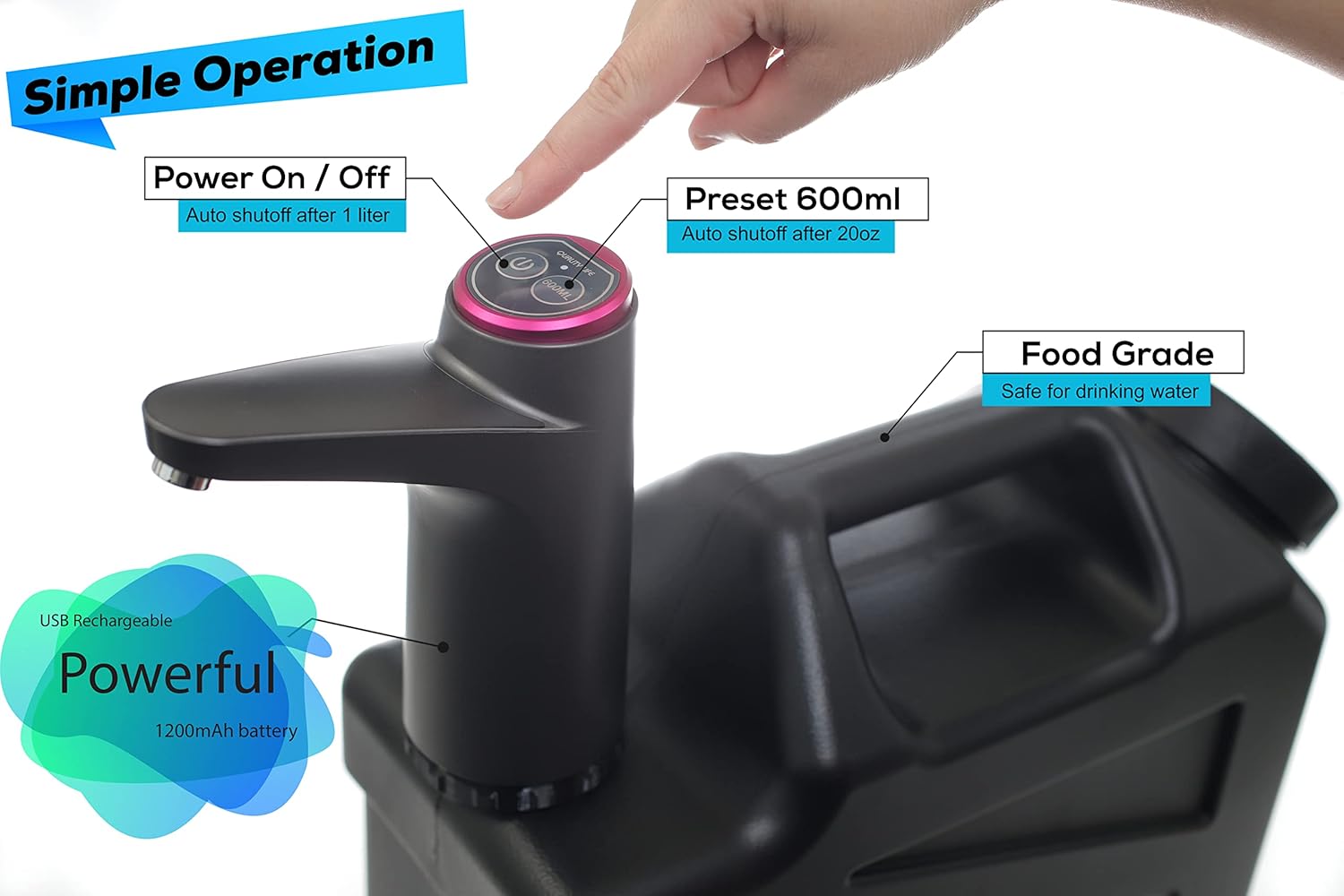 Tanque de agua portátil de 3 galones con grifo de bomba de agua recargable por USB, materiales de grado alimenticio, ideal para acampar,