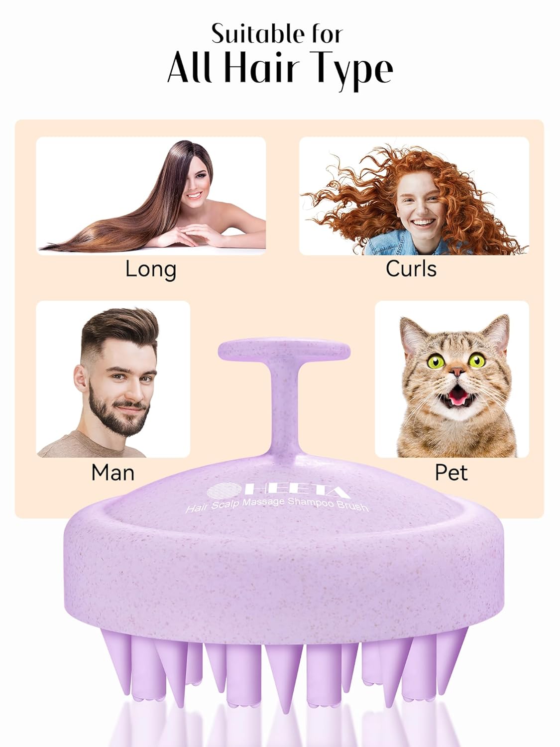 HEETA Masajeador de cuero cabelludo para el crecimiento del cabello, cepillo de champú, exfoliante del cuero cabelludo con cerdas de silicona