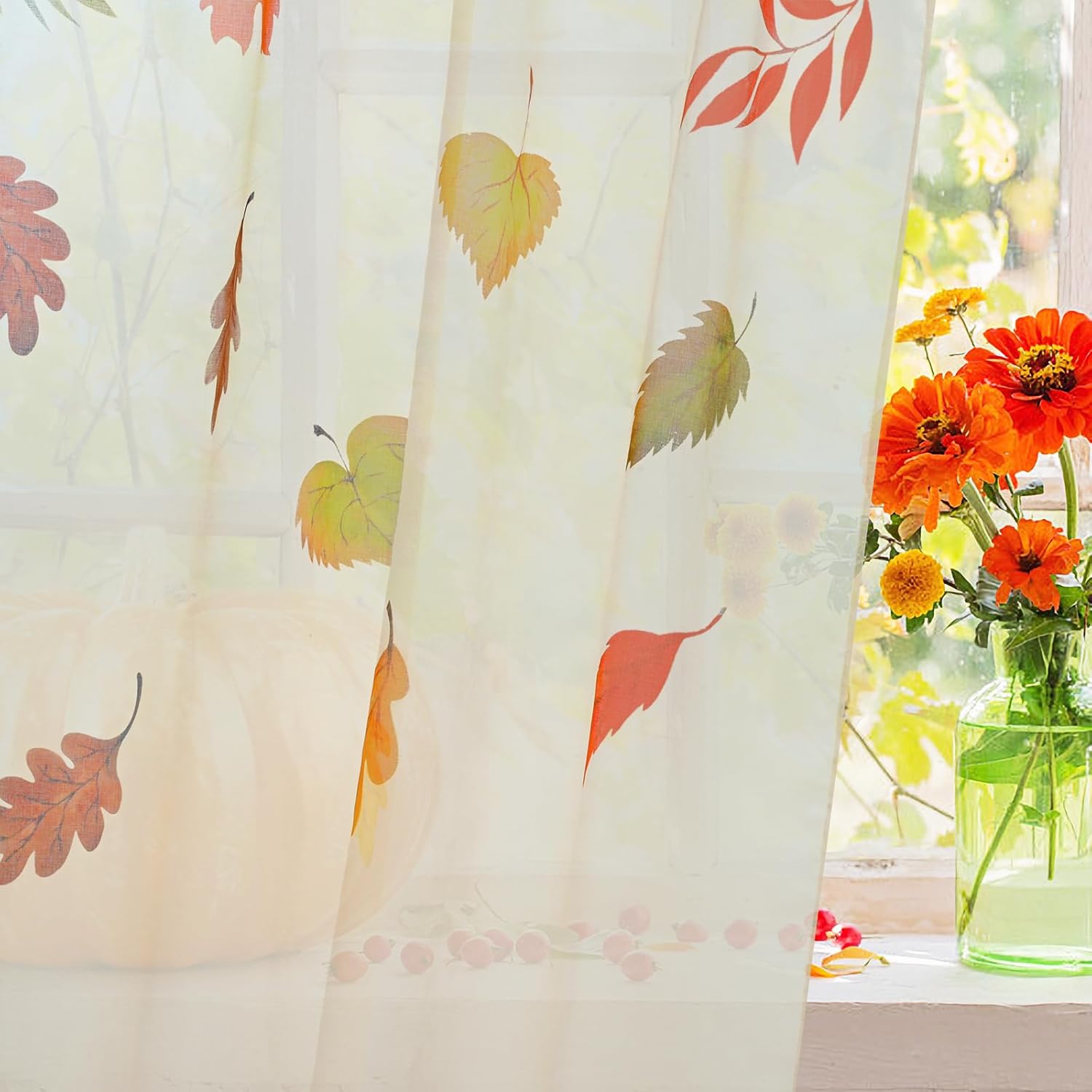 Alishomtll Cortinas traslúcidas de otoño de 63 pulgadas de largo, juego de 2 paneles de cortinas de otoño, decoración de pared, cortinas