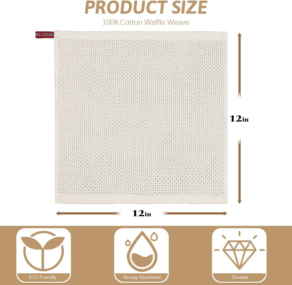 Nialnant Paño de limpieza 100% algodón, paquete de 4 toallas de limpieza de tejido gofre, trapos súper absorbentes para lavar platos, 12 x 12