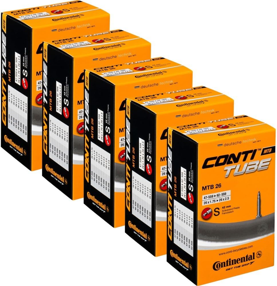 Continental Tubos de bicicleta MTB 26, 27.5, 28, 29 (1.75-2.25) Tubo de bicicleta de 1.654in, paquete de 5 tubos de bicicleta