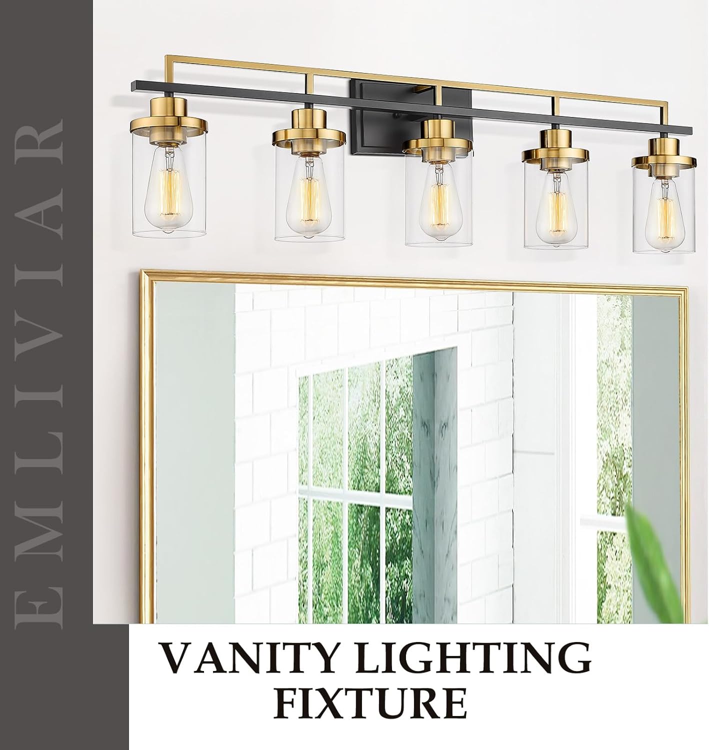 Emliviar Lámparas de baño de 36 pulgadas con pantalla de vidrio transparente, modernas luces de tocador sobre espejo para baño, dormitorio, pasillo,