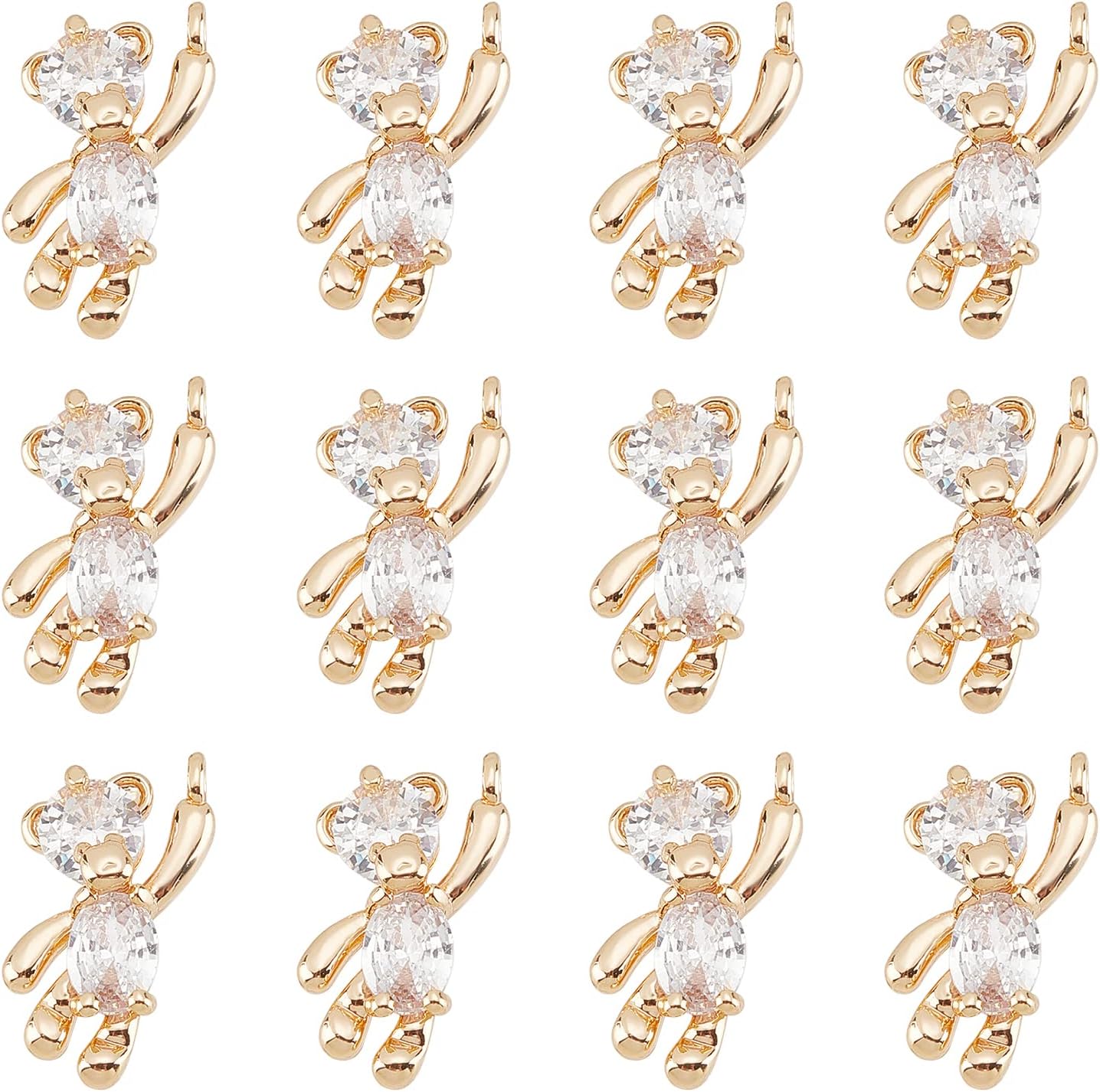 CHGCRAFT 12 dijes de oso chapados en oro de 18 quilates, latón con micro pavimento, circonita cúbica transparente con lazo para joyería, collares,