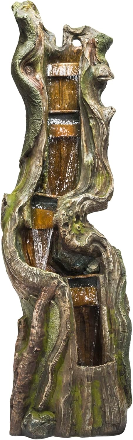 Alpine Corporation TVH156 – Fuente de agua para tronco de árbol en cascada con luces LED, cascada con luces, 79 pulgadas, marrón