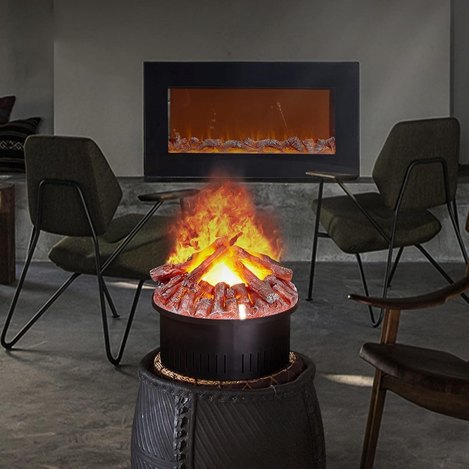 Chimenea eléctrica de vapor de agua, chimenea eléctrica con control remoto portátil de 17 pulgadas con efecto de llama realista, cama de brasa,