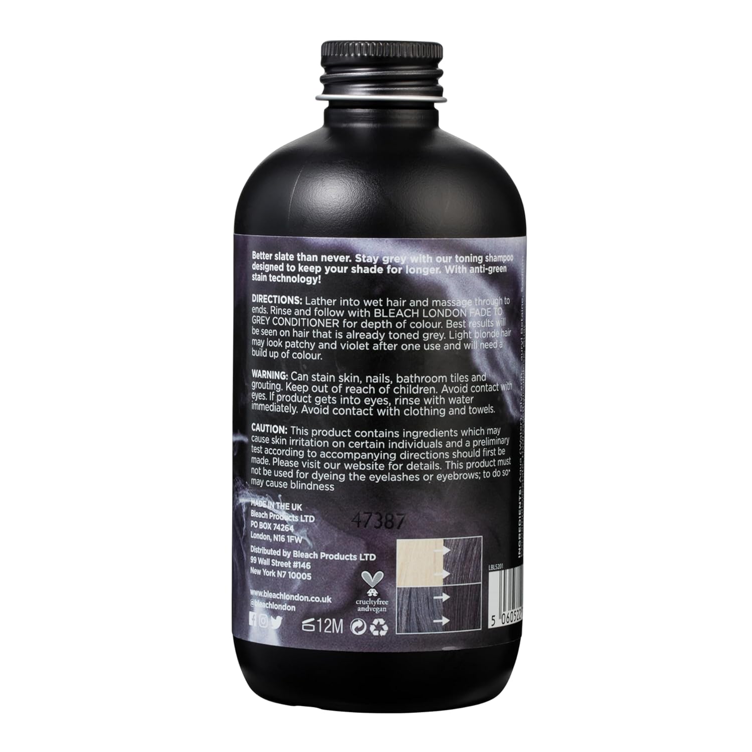 Bleach London Champú Fade to Grey  Fórmula de tonificación gris vegana y aprobada por PETA, para cabello rubio y gris, depósito de color, aspecto
