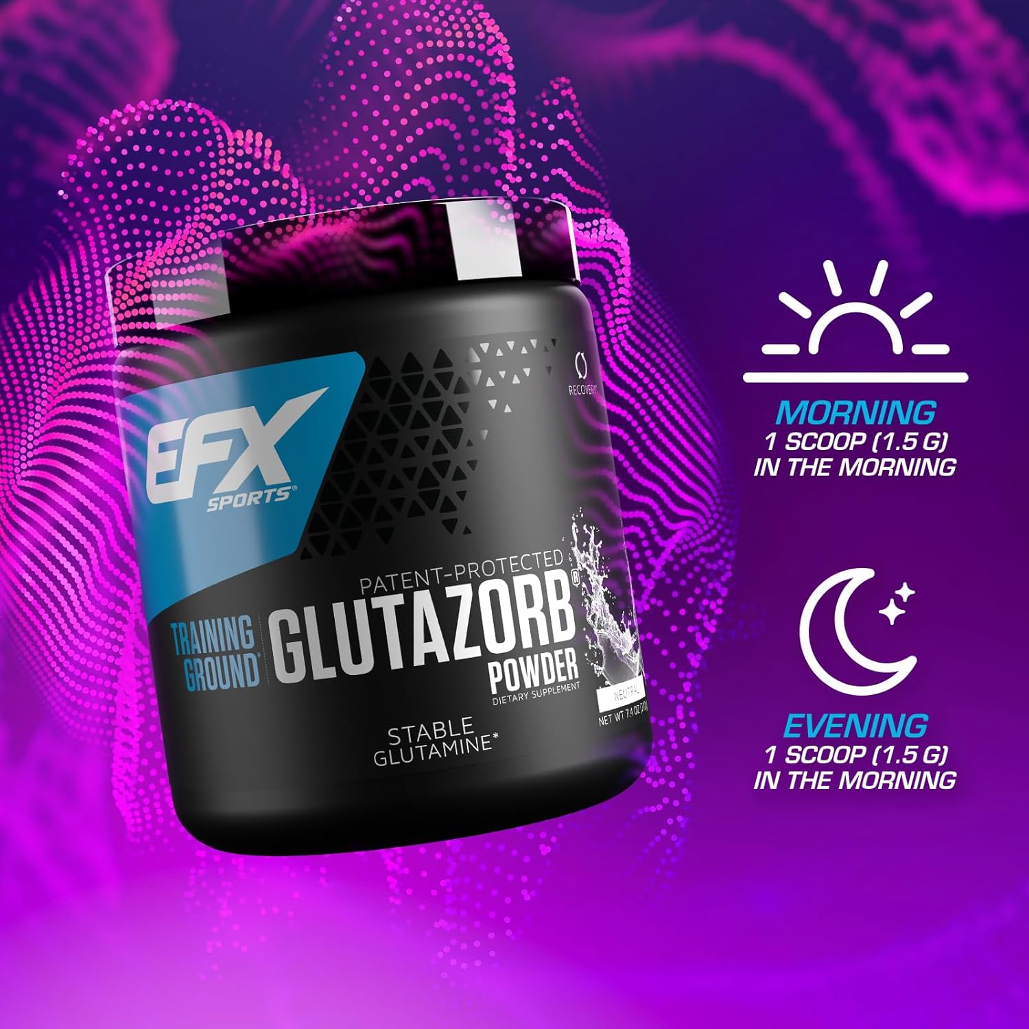 EFX Sports Training Ground Glutazorb Powder  Suplemento de glutamina altamente concentrado, pH correcto, digestión y apoyo inmunológico, 140