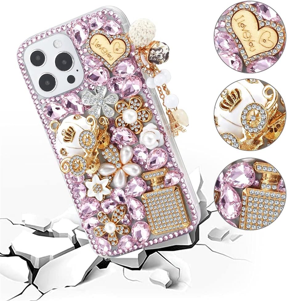 Funda para iPhone 13 Pro con diamantes de imitación, bonita funda con purpurina para mujeres y niñas, diseño de calabaza, cristal brillante, con