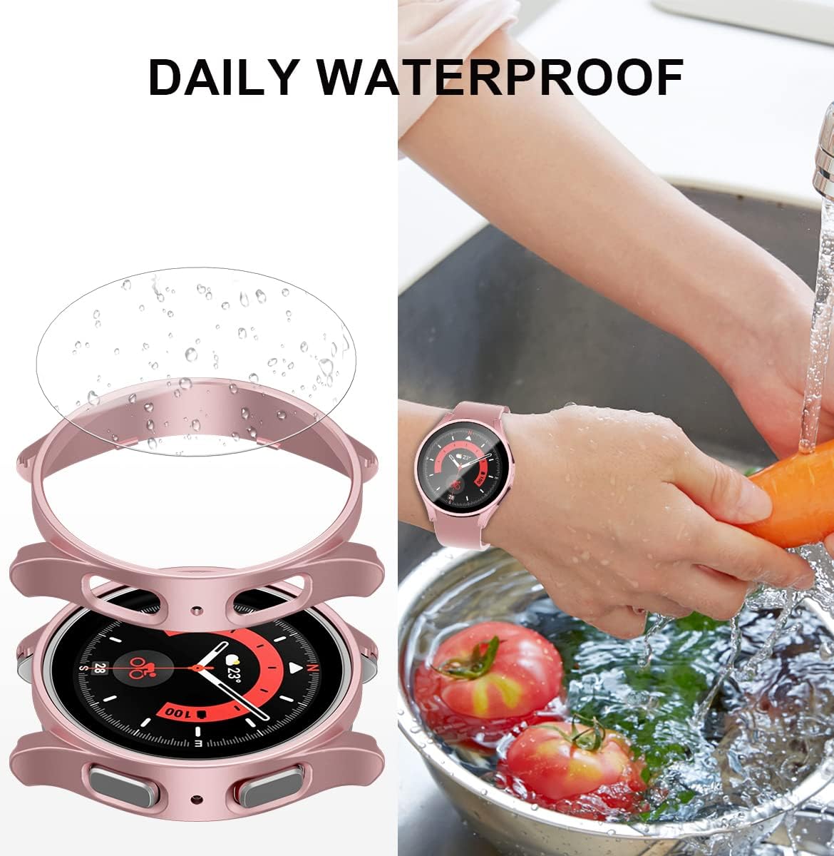 6+6 Paquete de protectores de pantalla para Samsung Galaxy Watch 5 Pro de 1.772 pulgadas, funda protectora de policarbonato duro JZK + película