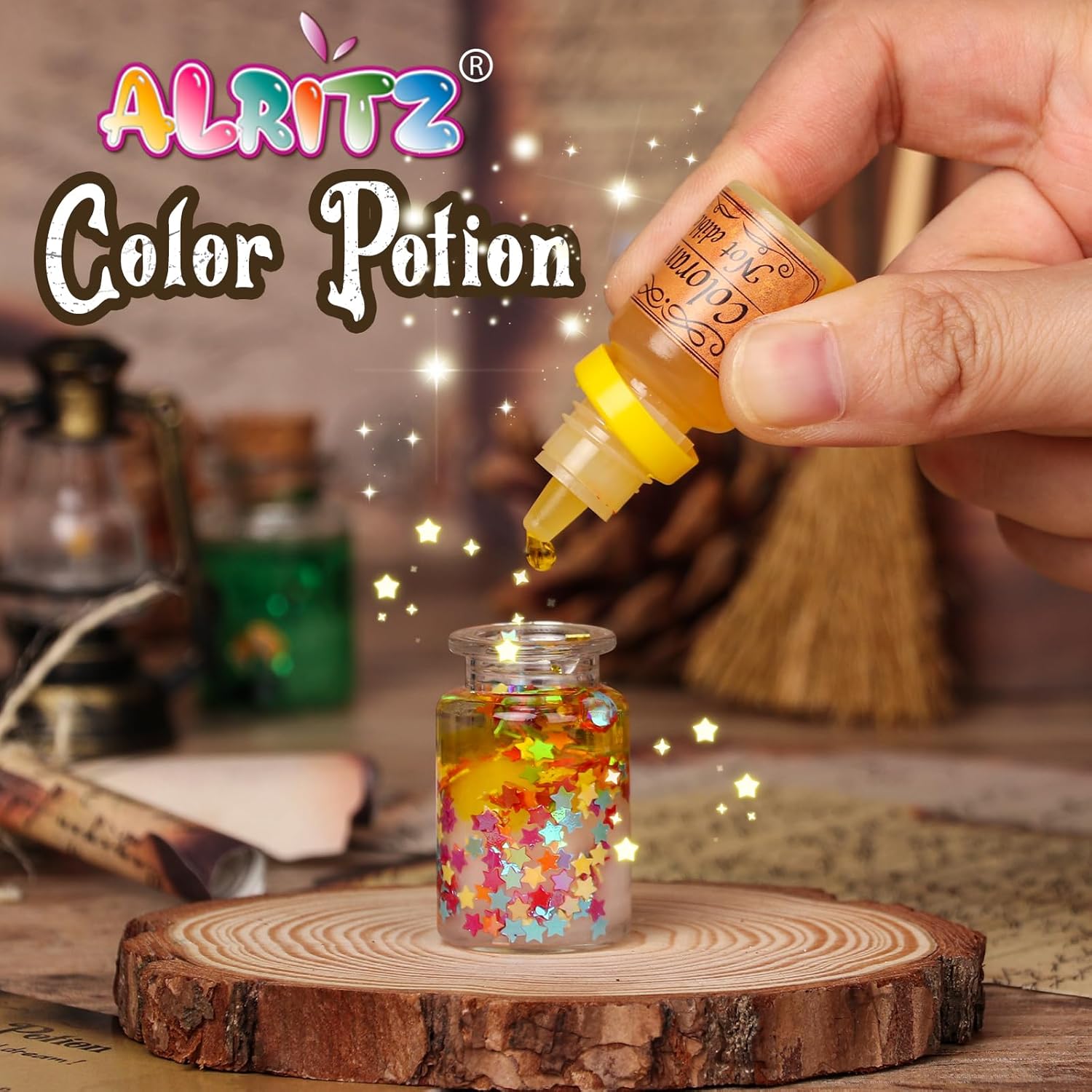 Alritz Kit de pociones misteriosas para niños, 20 botellas de poción de bruja de mezcla mágica, decoraciones para el día de la madre, mesa de