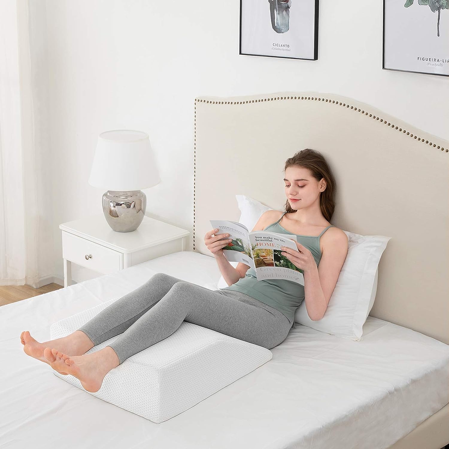 joybest Almohada de elevación de piernas con parte superior de espuma viscoelástica de gel refrescante, almohadas de piernas de 8 pulgadas para