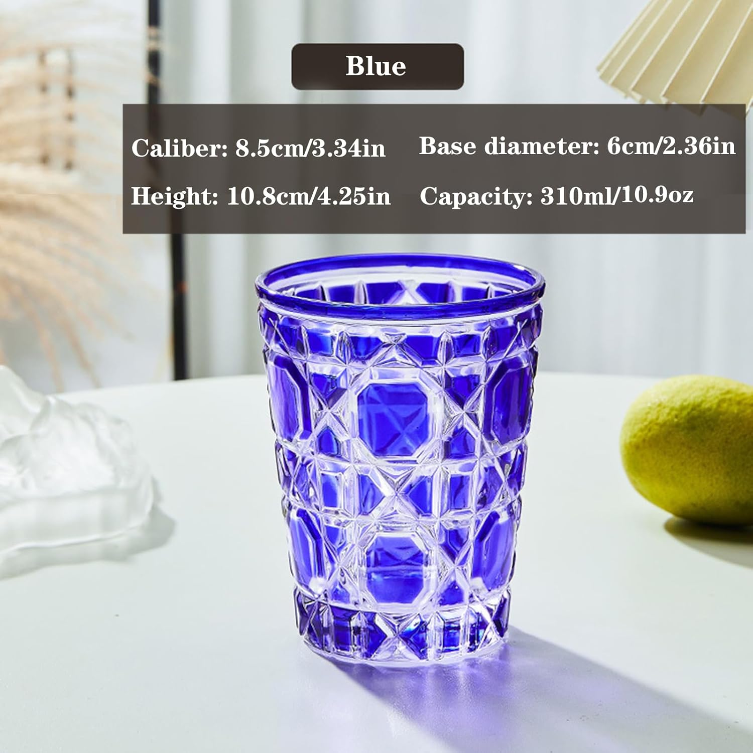 Juego de vasos de whisky coloridos, vasos de bebida de 10.4 onzas, vasos de agua, 2 vasos de bar a cuadros dimensionales, juego moderno de vasos de