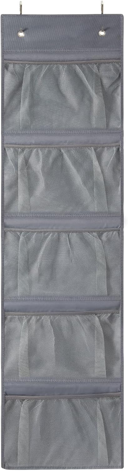 Organizador colgante de puerta para baño, organizador sobre puerta con 2 ganchos, organizador colgante de guardería, gris