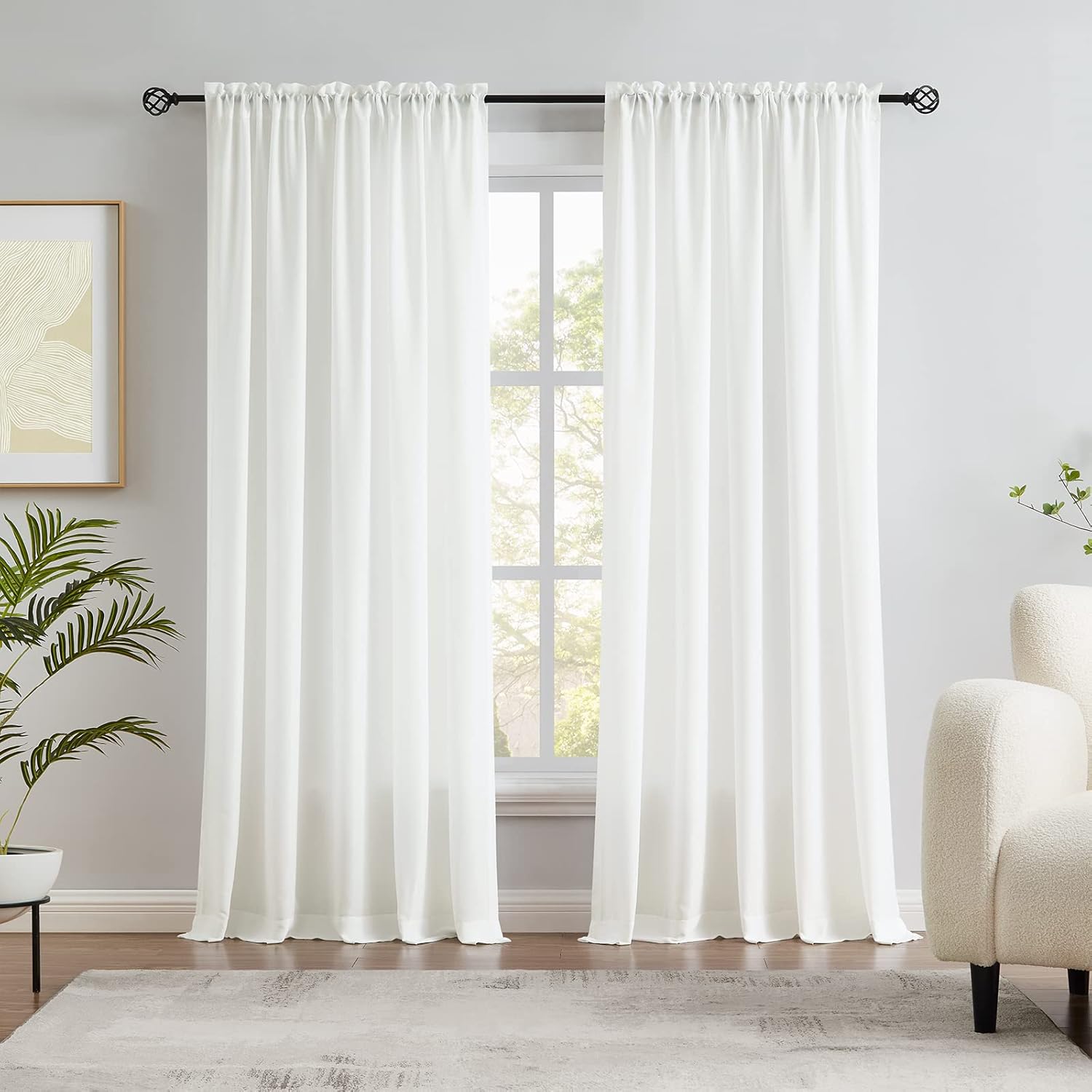 Melodieux Cortinas semitransparentes de terciopelo marfil de 63 pulgadas de largo para dormitorio, sala de estar, textura de algodón natural,