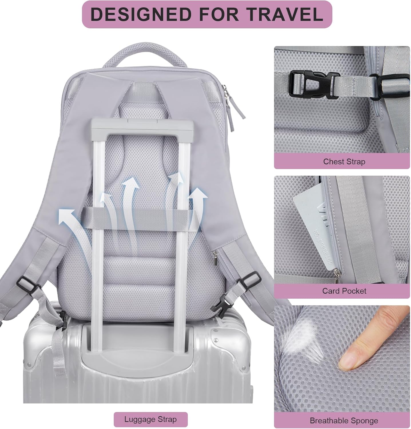 Hp hope Mochila de viaje para mujer, mochila extra grande para laptop con puerto de carga USB para senderismo, mochila de negocios de fin de semana,