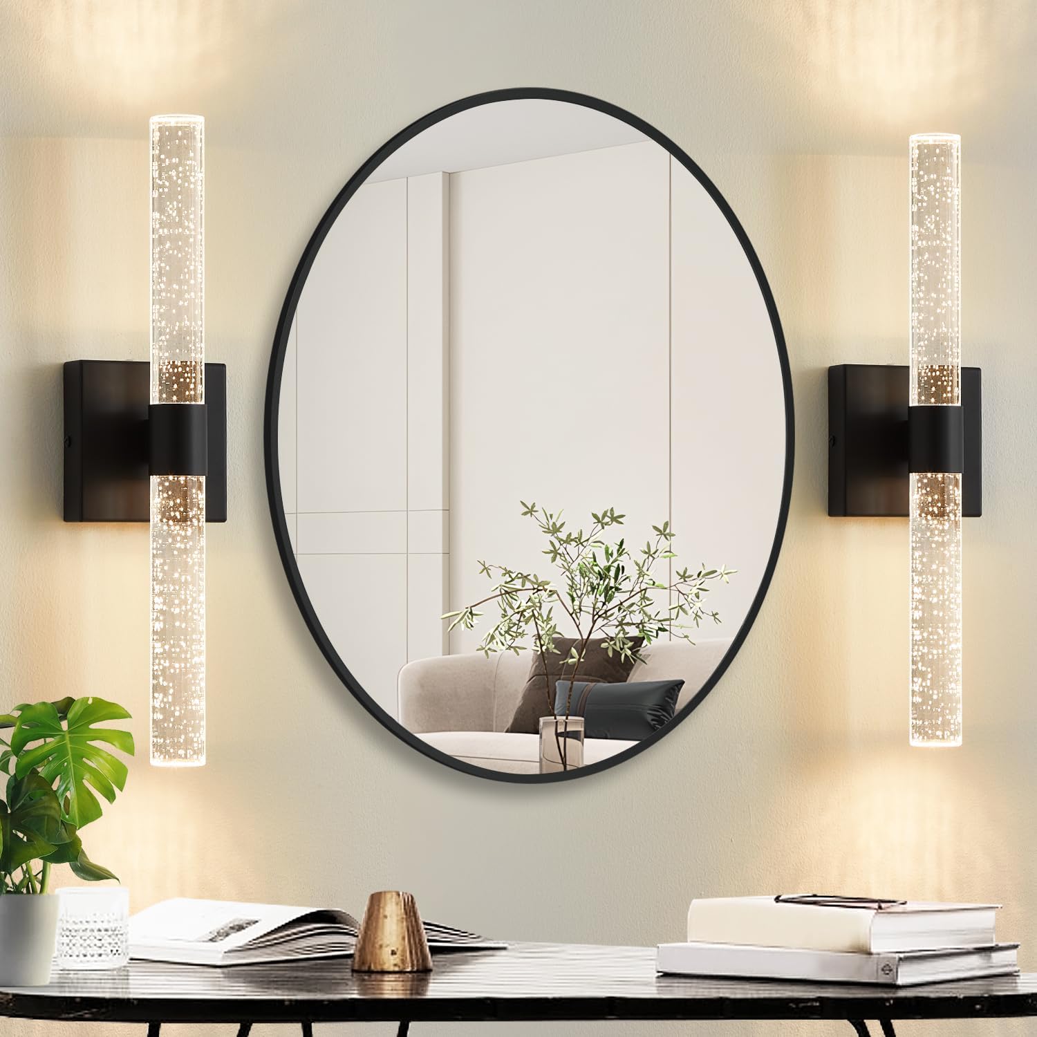 Biewalk Juego de 2 apliques de pared, apliques de tocador de baño, 12 W, regulable, LED, cristal negro, moderno aplique de pared para dormitorio,