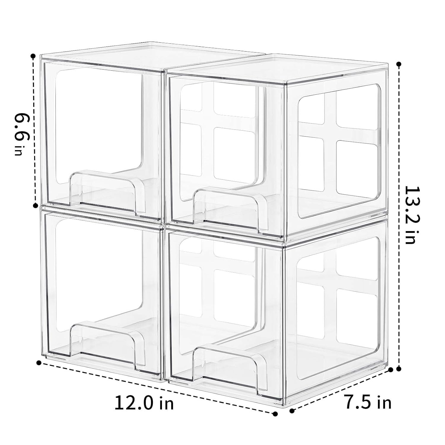 SMARTAKE Paquete de 4 cajones organizadores de maquillaje apilables, organizadores de baño de acrílico, cajones de almacenamiento de plástico