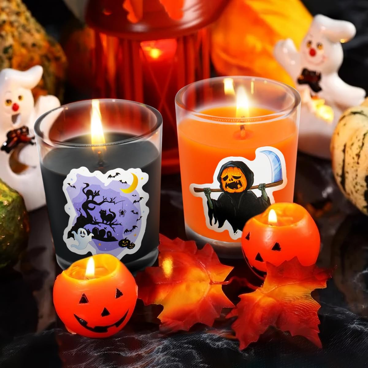 10 velas votivas naranjas y 10 negras, vela de cera de soja sin perfume rellena en vidrio transparente para Halloween, otoño, decoración del hogar y