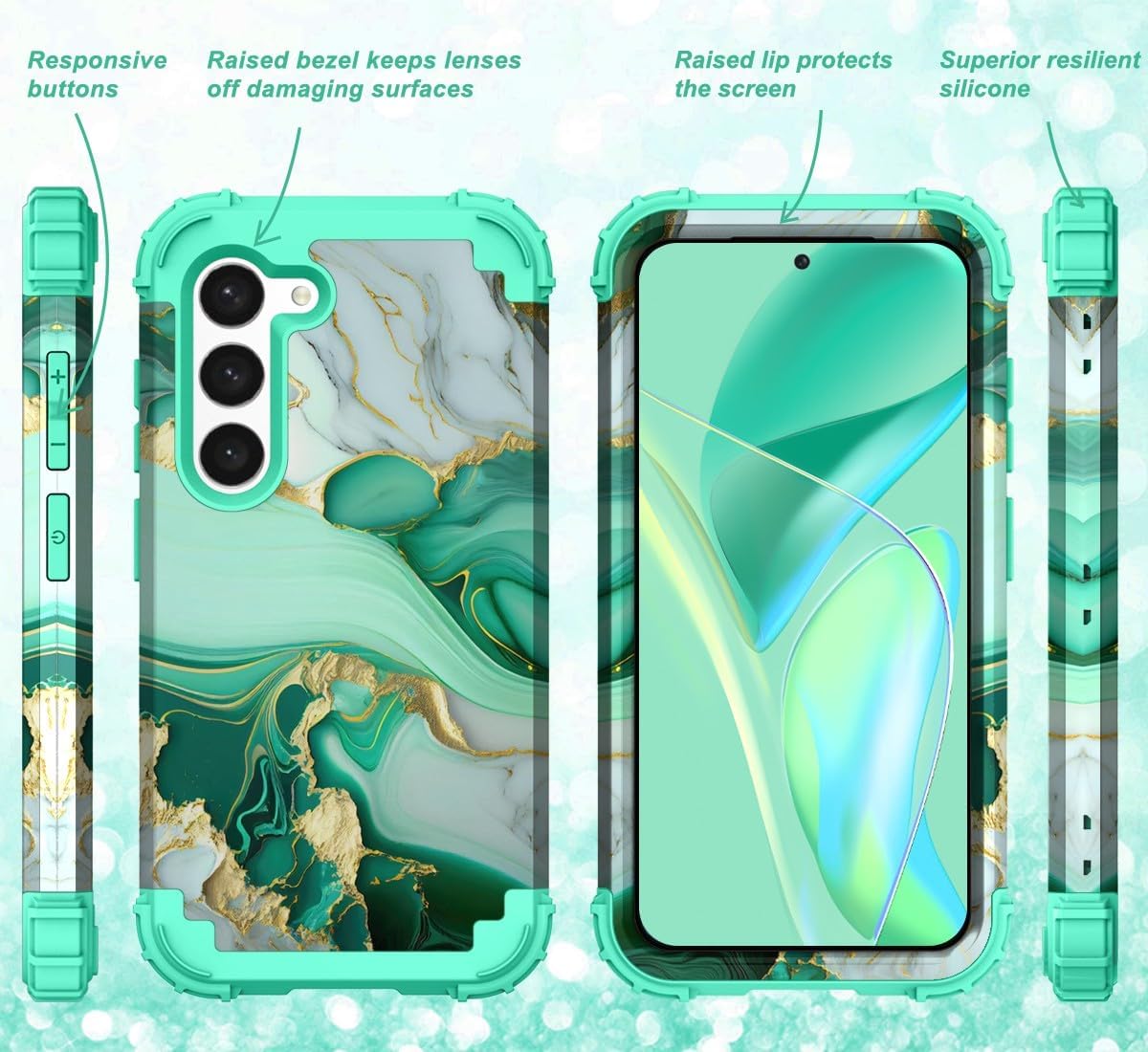 Hocase Funda para Galaxy S23, protección resistente a prueba de golpes, parachoques de goma de silicona suave+funda protectora híbrida de plástico