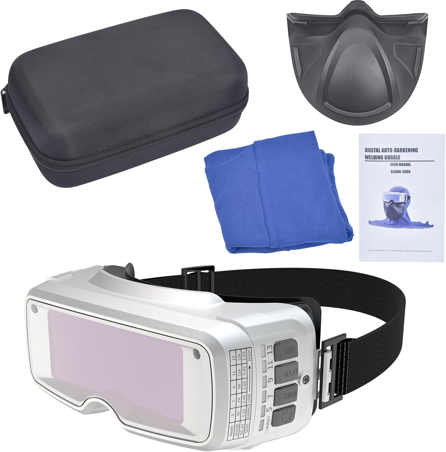 Gafas de soldadura digitales que oscurecen automáticamente el color verdadero, amplio rango de sombra 5-13, con protector facial y capucha suave FR