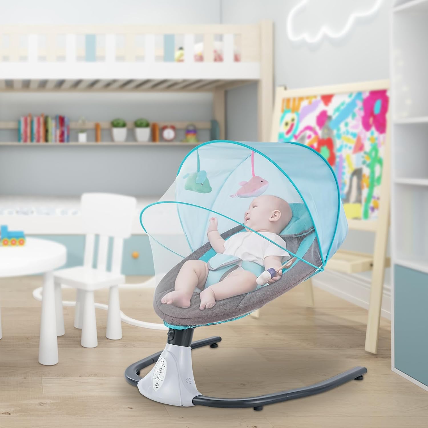 Columpio eléctrico para bebés con altavoz de música a control remoto, columpio para recién nacido con 4 velocidades de oscilación, balancín para