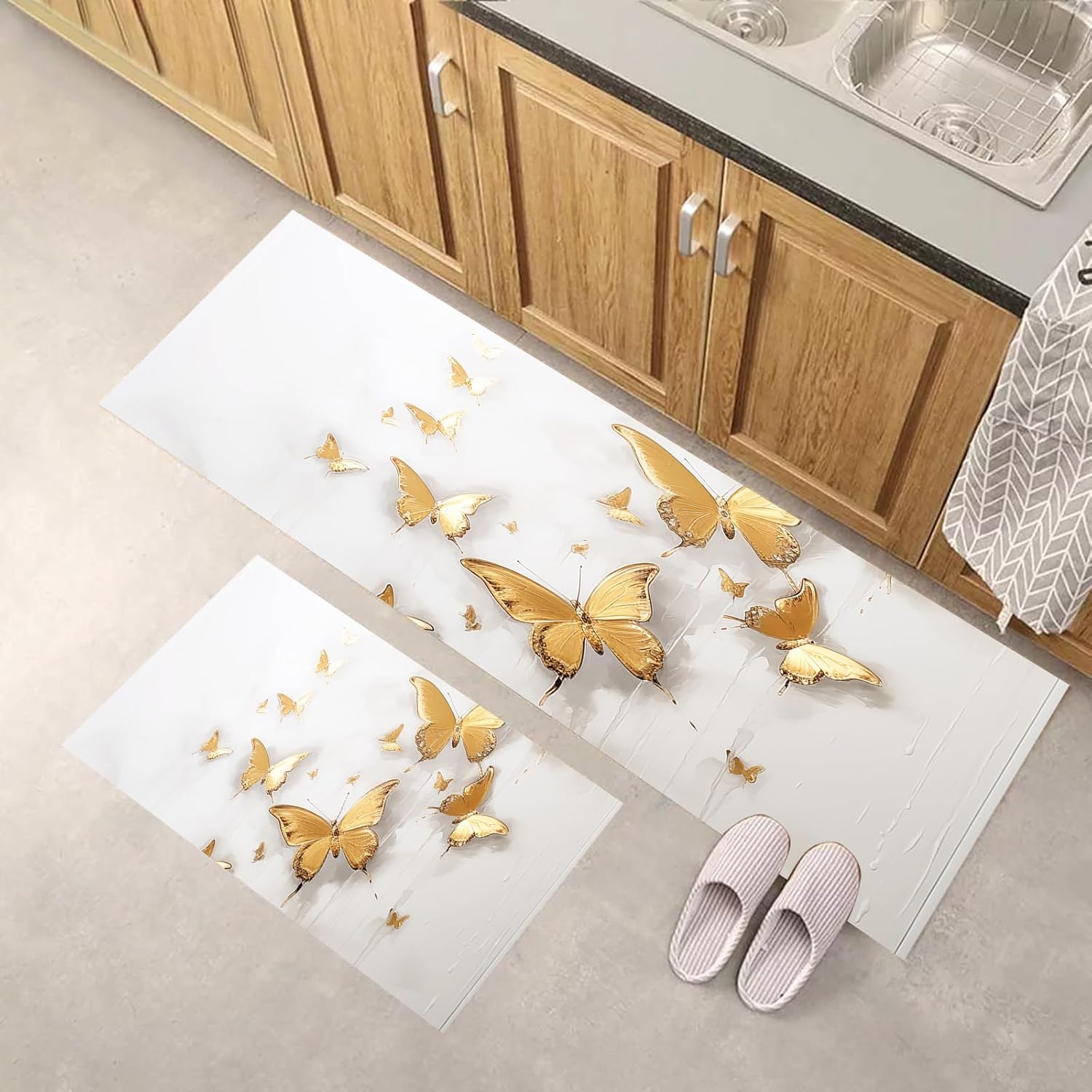 Aesthetics – Tapete de cocina con diseño de mariposa y animales, antideslizante, antideslizante, cómodo, suave, tapete de pie
