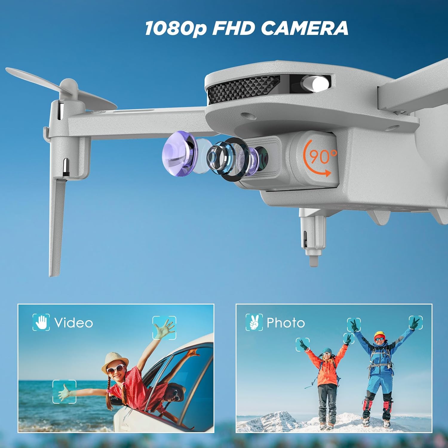 Ficinto Drone cuadricóptero plegable FPV 1080P con cámara, para adultos, niños, principiantes, giros 3D, retención de altitud, modo sin cabeza, 2