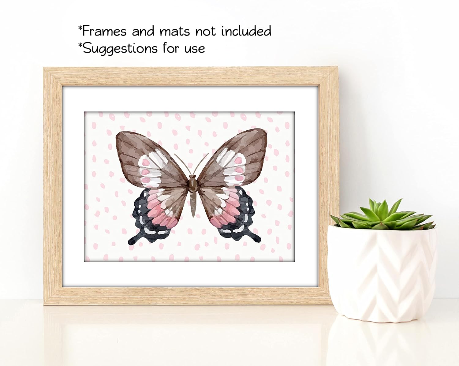 Butterfly Wall Art Prints – Watercolor Pink Butterflies Decor – (Set of 8) – 5×7 – Unframed