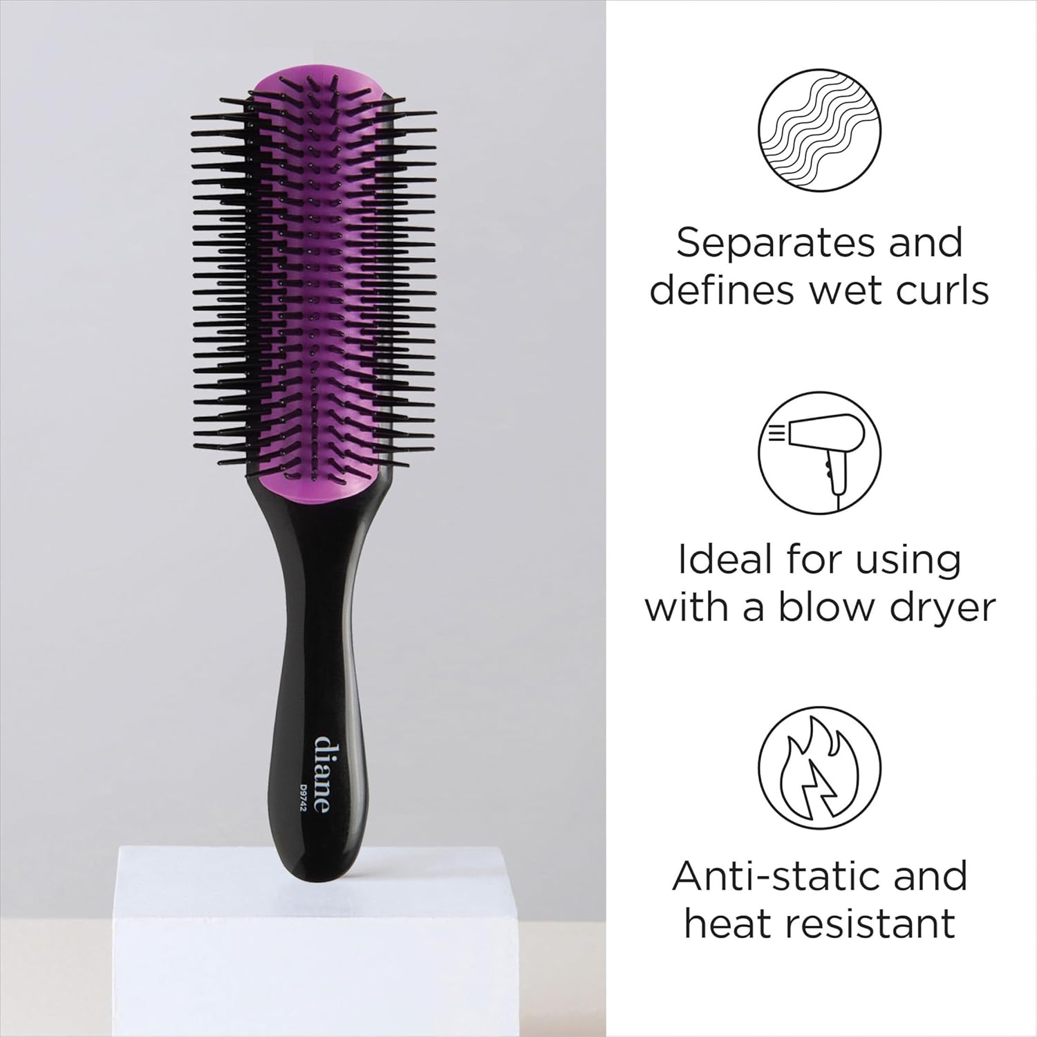 Diane Cepillo de pelo de nailon para desenredar, separar, dar forma y definir el cabello húmedo grueso o rizado, se desliza a través de los enredos