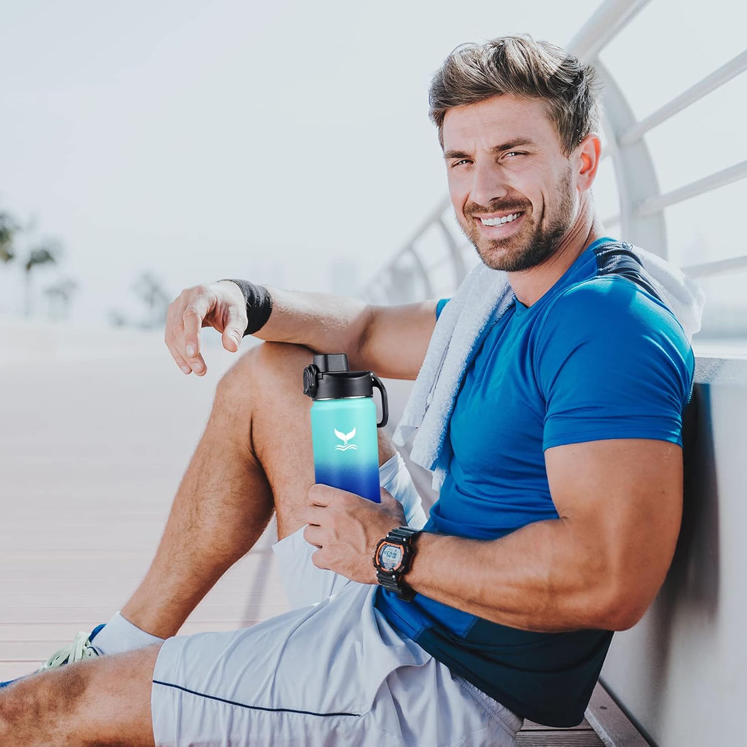 Vmini Tapa compatible con botella de agua deportiva Hydro Flask de boca ancha, mango grande, fácil de transportar, compatible con la mayoría de