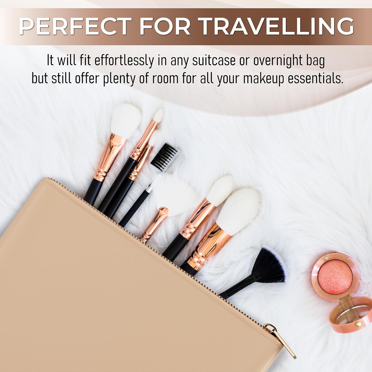 COJU Bolsa de maquillaje de silicona con cremallera de metal lujosas bolsas de maquillaje para mujeres, soporte para brochas de maquillaje