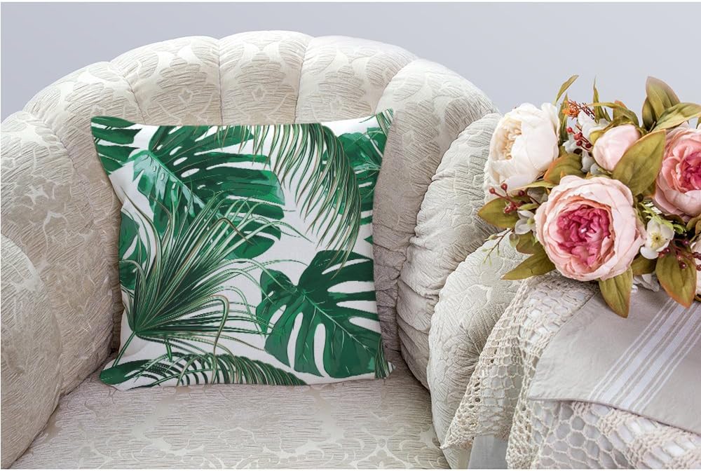HGOD DESIGNS Funda de almohada decorativa de hoja de palmera, de lino y algodón con palmera, para exteriores, fundas cuadradas estándar para sofá,