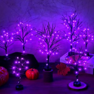 Baquler 7 piezas de árboles LED de Halloween, abedul negro para decoración de mesa, aldea artificial de Halloween con cadena de luces de Halloween, Baquler 7 piezas de árboles LED de Halloween, abedul negro para decoración de mesa, aldea artificial de Halloween con cadena de luces de Halloween,